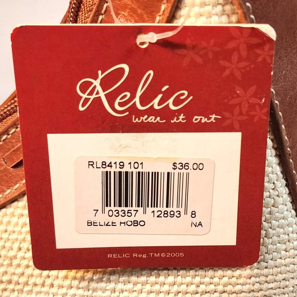 Relic Cream Woven Hobo Handbag With Brown Leather Decorative Straps. New Tags. - Picture 5 of 14